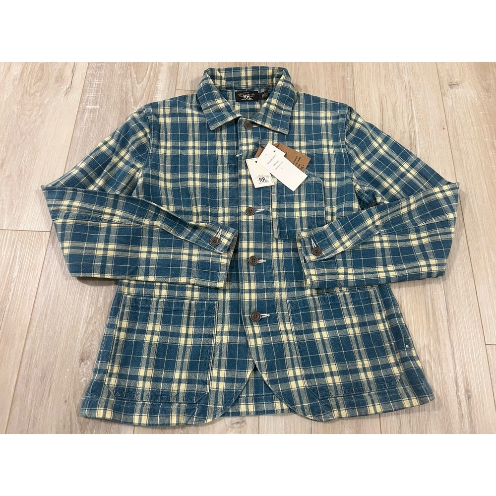 RRL Ralph Lauren Indigo Cotton Linen Plaid Shirt Jacket-WOMEN-Size 3.